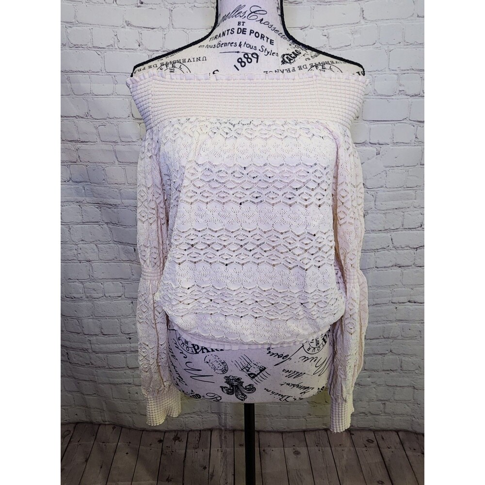 Zara Crochet Off The Shoulder Blouse Womens Medium Beige Textured Lace Overlay